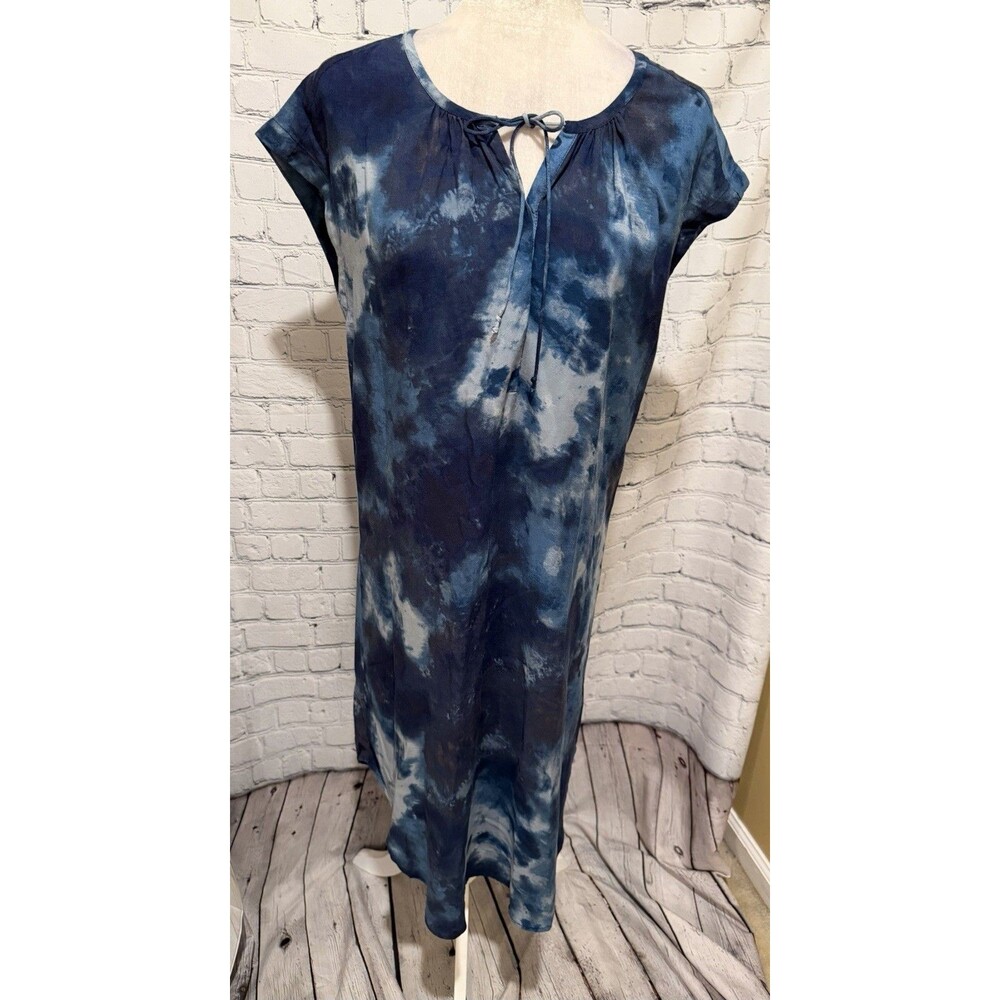 Cupio Blue Tie Dye Short Sleeve Midi Viscose Pullover Dress, Size Medium